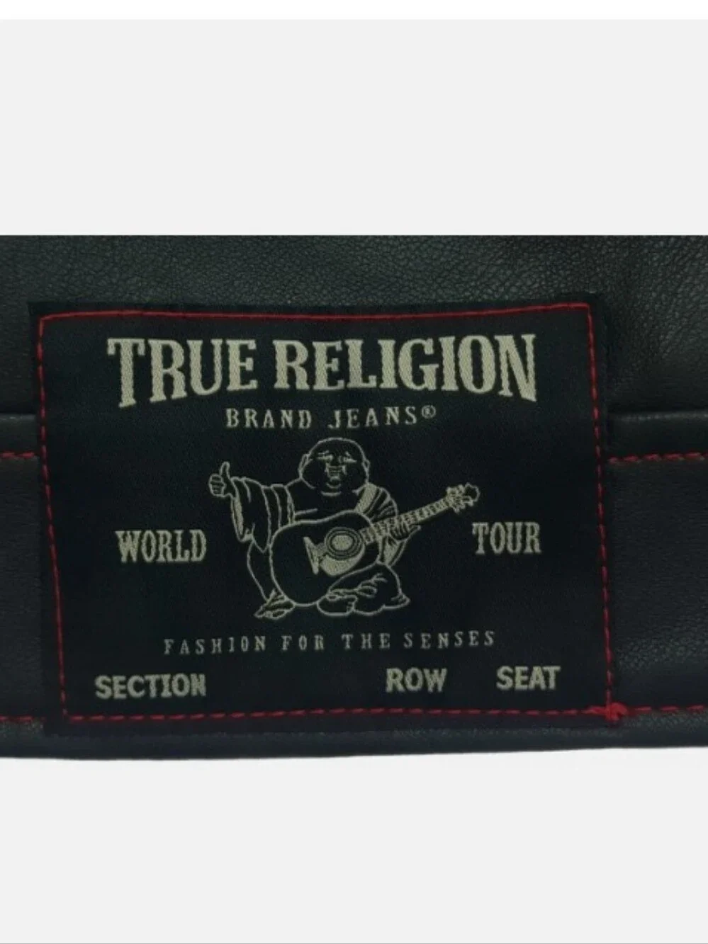 New True Religion Mens XL PU Moto Jacket Black Red Contrast Stitch